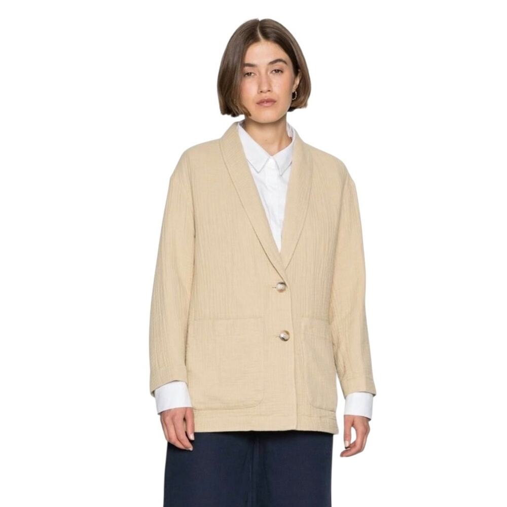 Madewell Lightspun Dorset Slochy Gauze Beige Oversized Blazer Size Large Casual